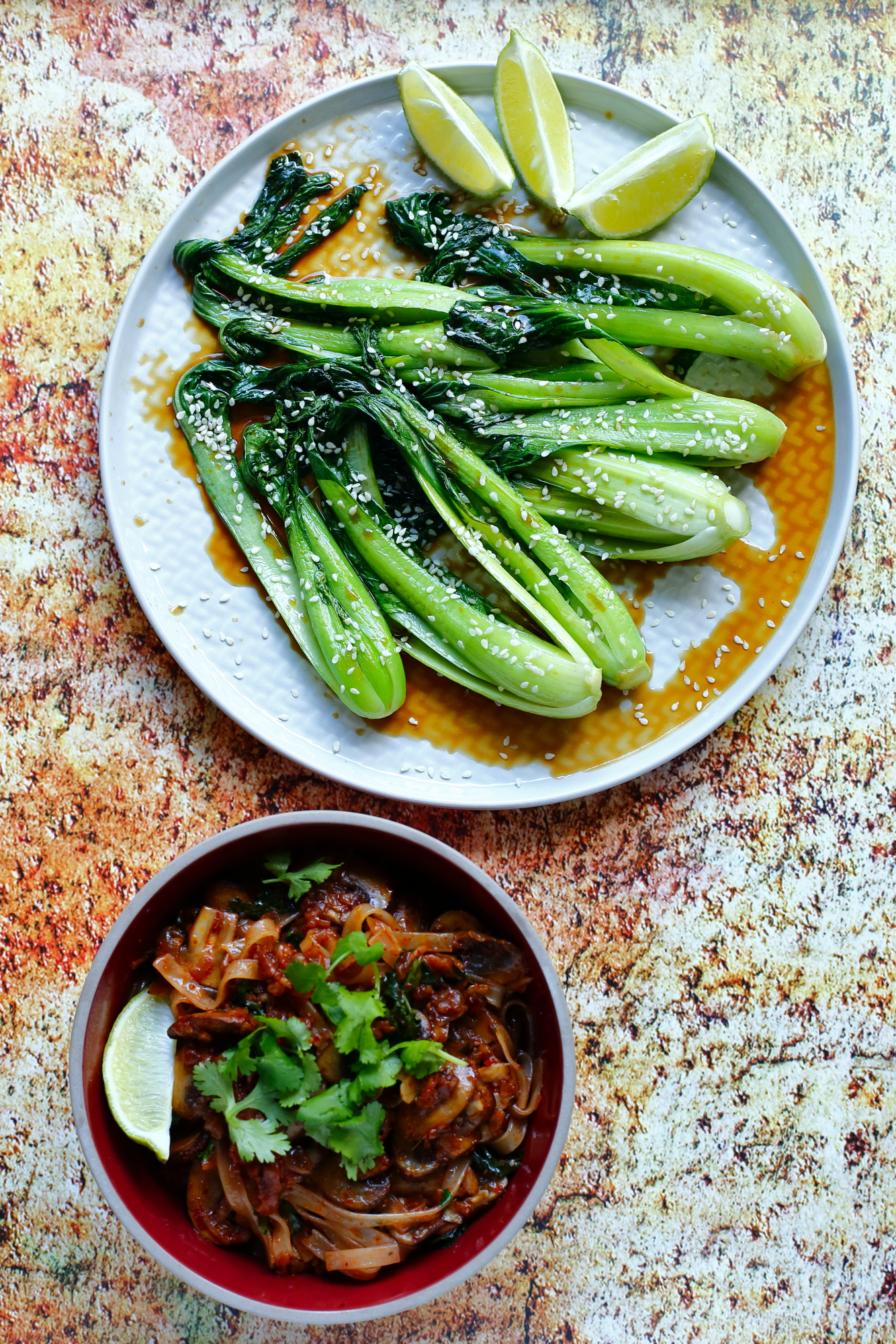 Makaron z pieczarkami i kimchi